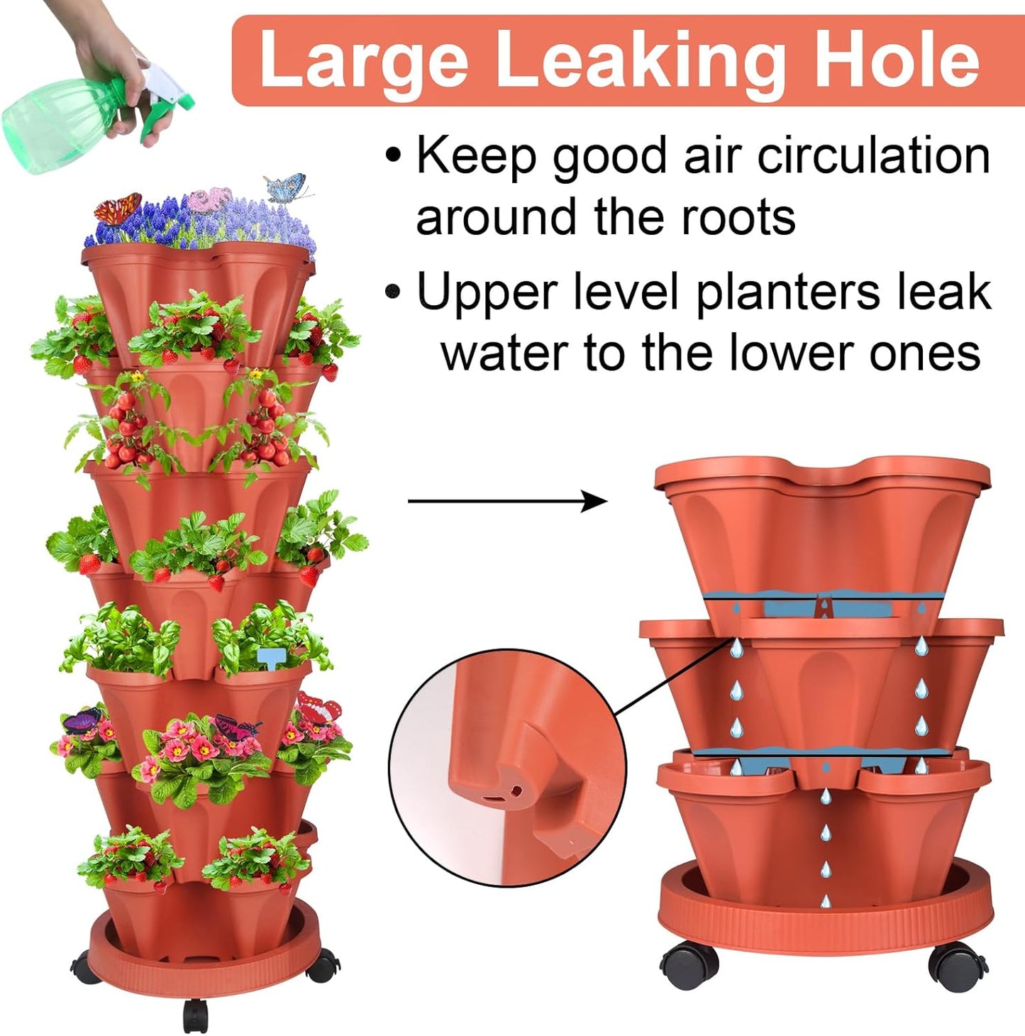 Vertical Planter, 7 Tier Stackable Strawberry Planter with Garden Tool Set, Movable Indoor/Outdoor