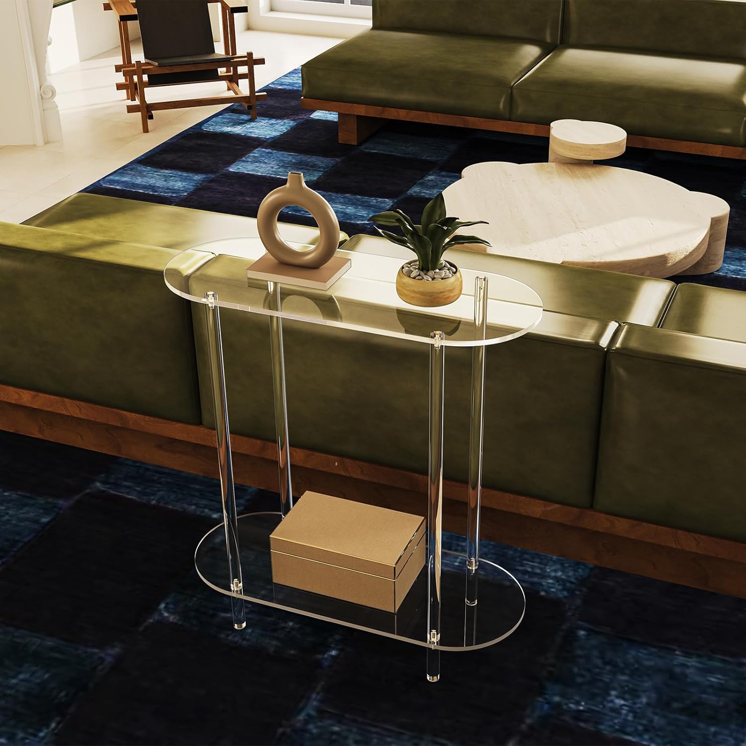Acrylic Console Table, Oval, 29.5" Small Entryway Table, Clear Entry Table for Sofa, Foyer