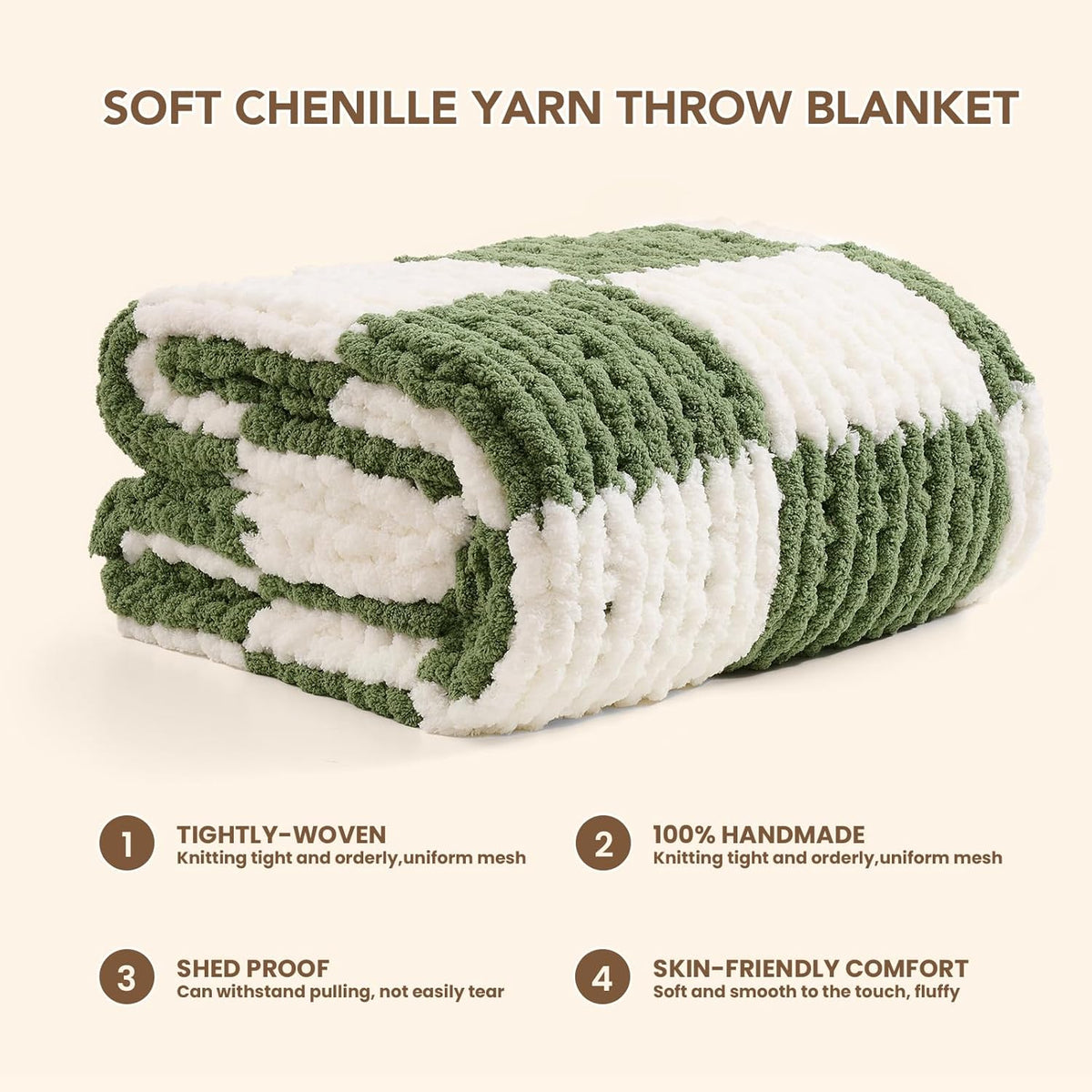 L'AGRATY Chunky Knit Blanket Throw: 50''x60'' Chenille Chunky Knitted Throw Blankets for Bed Couch