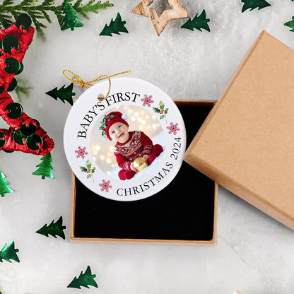 Baby's First Christmas Ornament 2025, Personalized Photo Ornaments for Christmas Tree, Custom Name