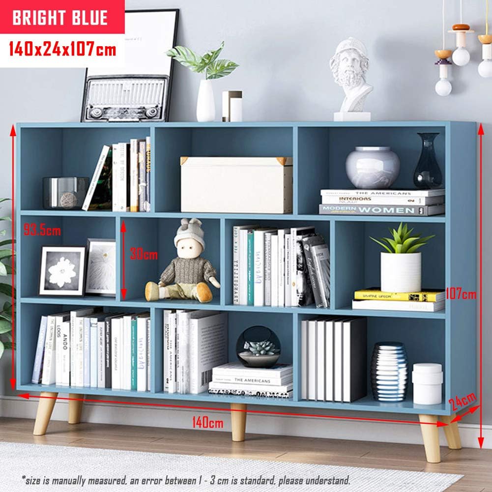 IOTXY Wooden Open Shelf Bookcase - 3-Tier Floor Standing Display Cabinet Rack with Legs, 10 Cubes