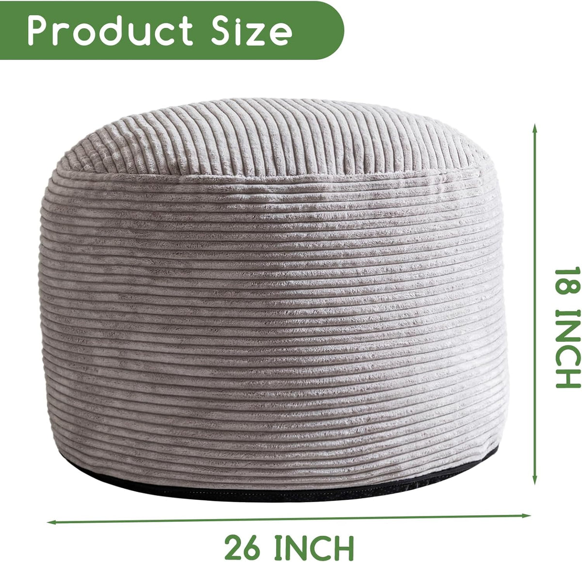 HIGOGOGO Round Stuffed Pouf Ottoman, Corduroy Poufs with Foam Chunk Filling, Furry and Fluffy Pouf