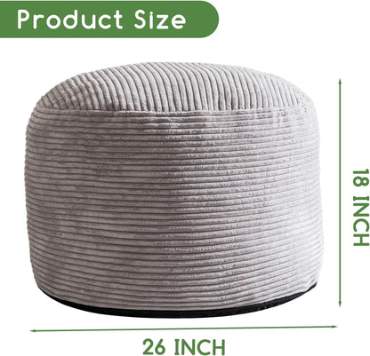 HIGOGOGO Round Stuffed Pouf Ottoman, Corduroy Poufs with Foam Chunk Filling, Furry and Fluffy Pouf