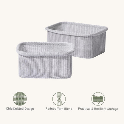 La Jolie Maison Blended Fabric Storage Baskets Set of 2, Rectangle Knitted Baskets for Organizing