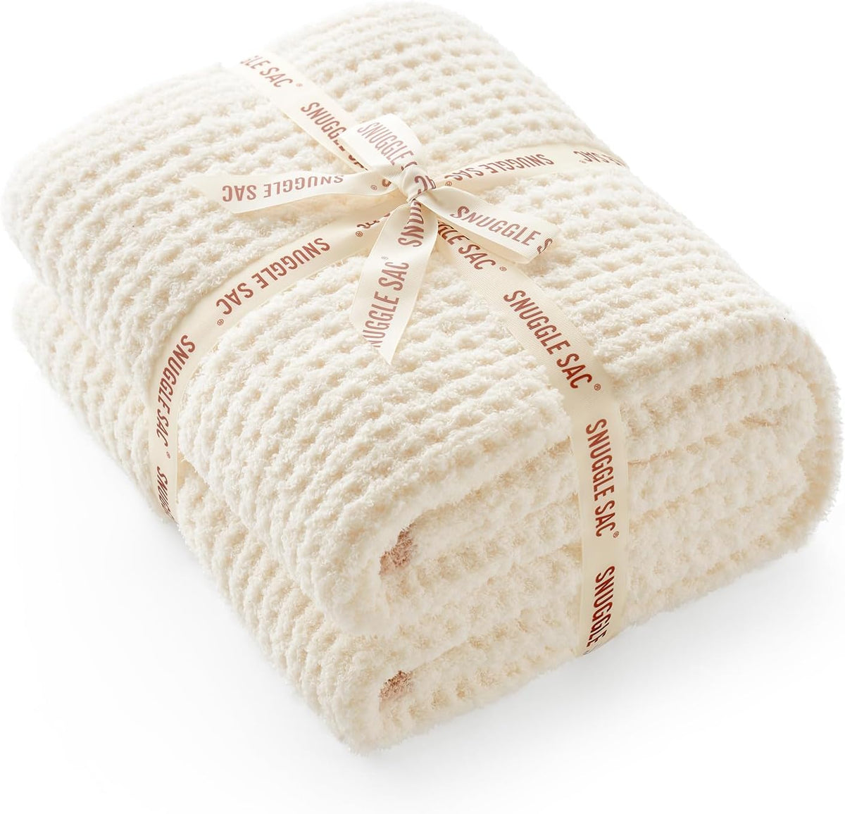 Snuggle Sac Ultra Soft Waffle Throw Blanket for Couch Bed Sofa 50x60 inches, Reversible Cream