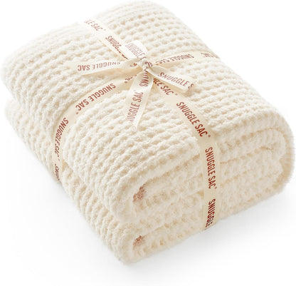 Snuggle Sac Ultra Soft Waffle Throw Blanket for Couch Bed Sofa 50x60 inches, Reversible Cream