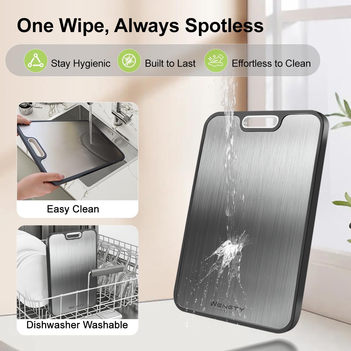 Titanium Cutting Boards for Kitchen, Double Sided Food-Grade Pure Titanium&Wheat Straw PP