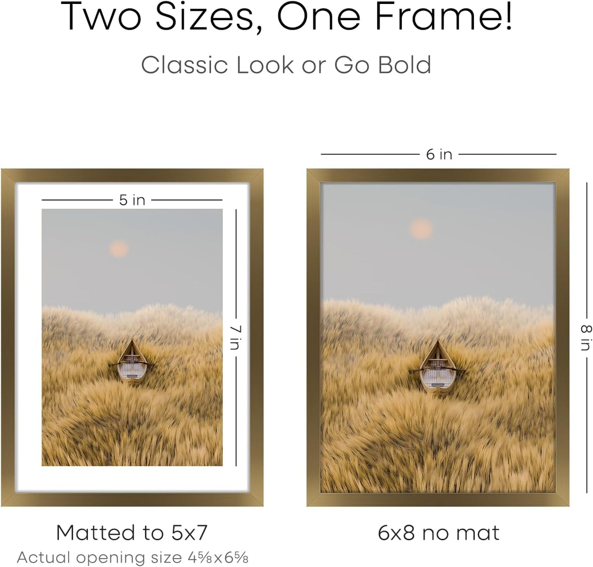 Homeforia 6x8 Picture Frame Bronze, High End Metal 6 x 8 Brass Frames with Mat 5 x 7 for Art, 6x8