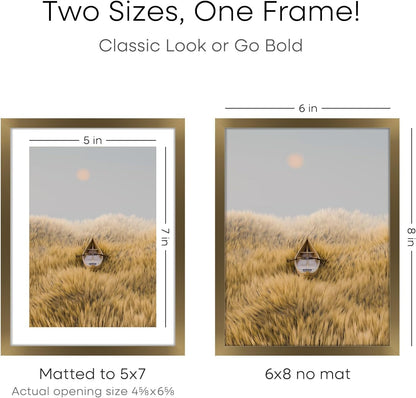 Homeforia 6x8 Picture Frame Bronze, High End Metal 6 x 8 Brass Frames with Mat 5 x 7 for Art, 6x8