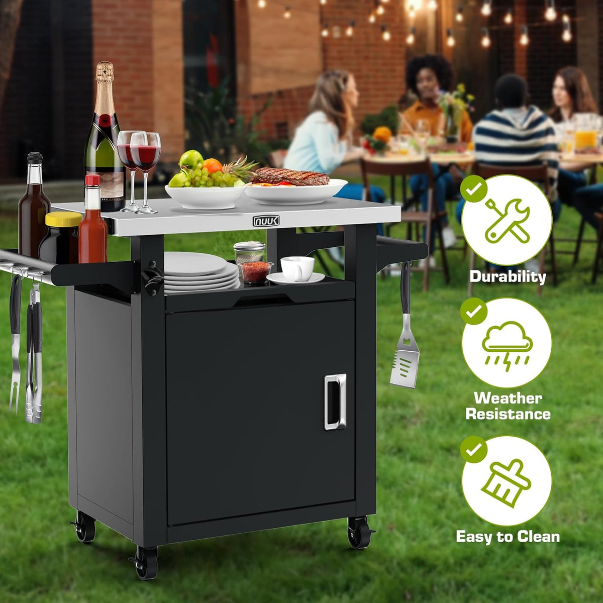 NUUK Grill Carts Outdoor with Enclosed Cabinet and Storage Drawer, Portable Patio Bar Cart with