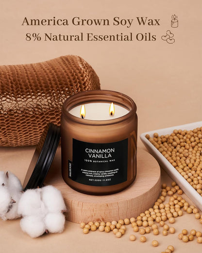 M&SENSE Cinnamon Vanilla Fall Scented Candles for Home, Natural Soy Wax 11.6oz 70 Hours Large Long
