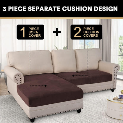 PrinceDeco Sectional Couch Covers 3 Pieces Velvet Sofa Covers L Shape Soft Couch Covers for