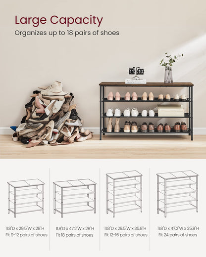 VASAGLE Shoe Rack, 4-Tier Shoe Storage Organizer for Entryway and Closet, Holds 15-18 Pairs of