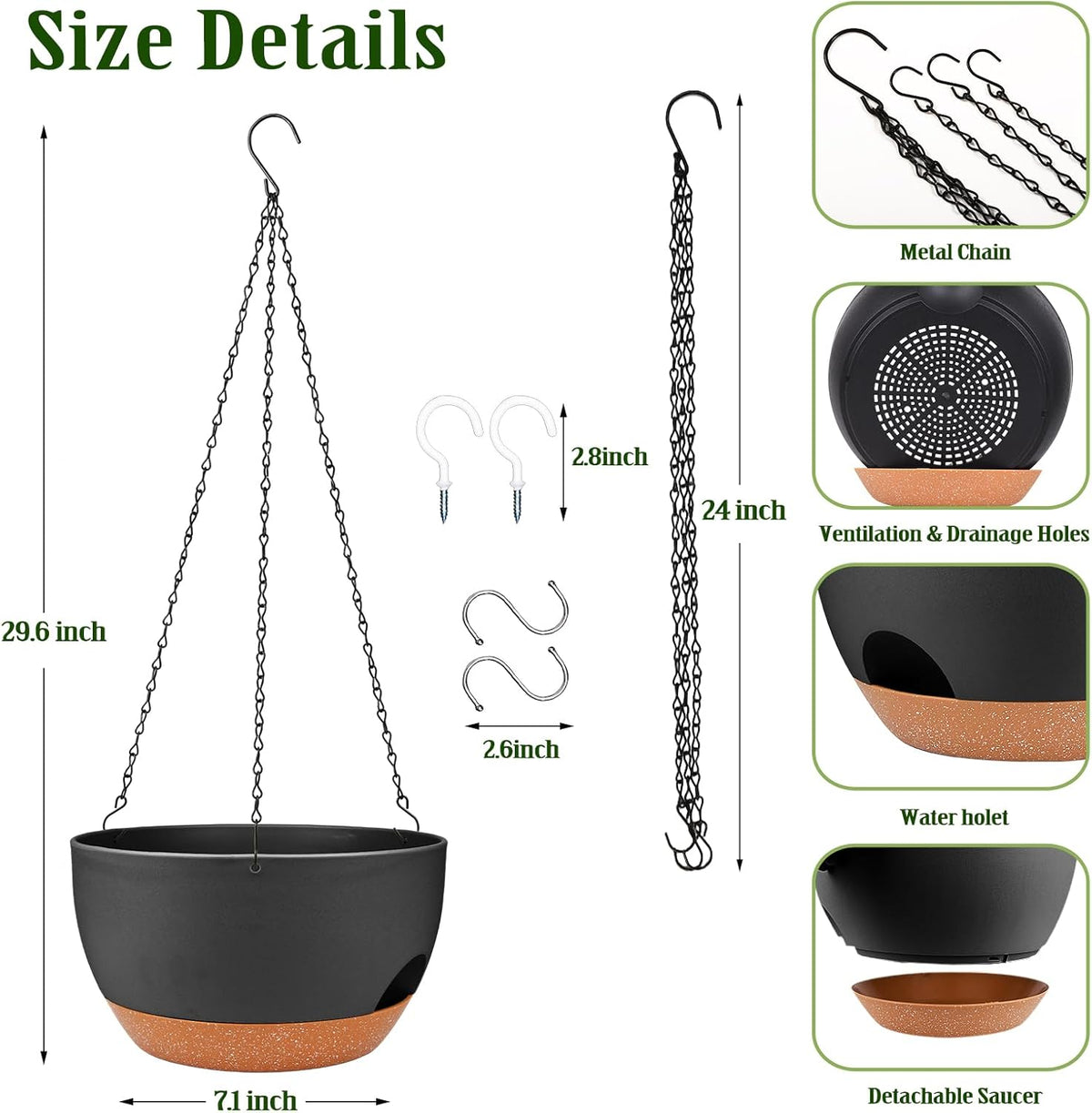 Hanging Planters for Outdoor Indoor Plants, 2 Pack 12 Inch Hanging Basket Plants Outdoor, Self