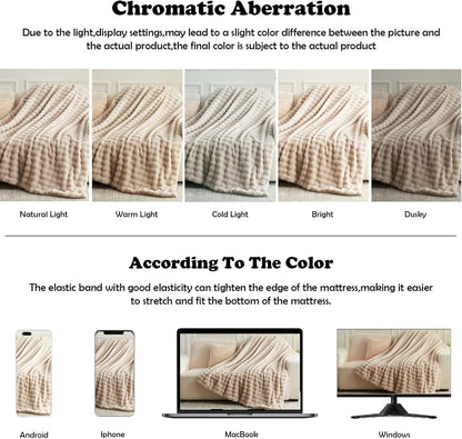 NEWCOSPLAY Faux Fur Throw Blanket Linen Bubble Blanket Thick Warm Soft for Couch Sofa Bed 550GSM