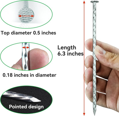6.3-Inch Galvanized Heavy-Duty Landscape Stakes, (300-Pack) Spiral Metal Turf Spikes for Artificial