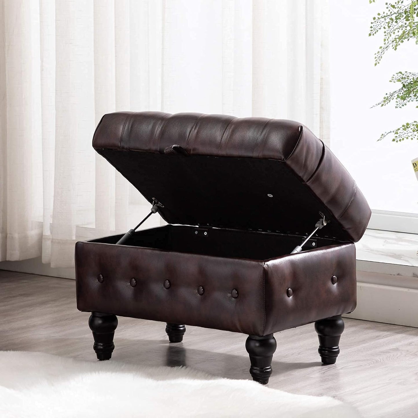 Artechworks Coffee Table Ottoman with Storage,Button Tufted PU Leather Upholstery Footstool Bed