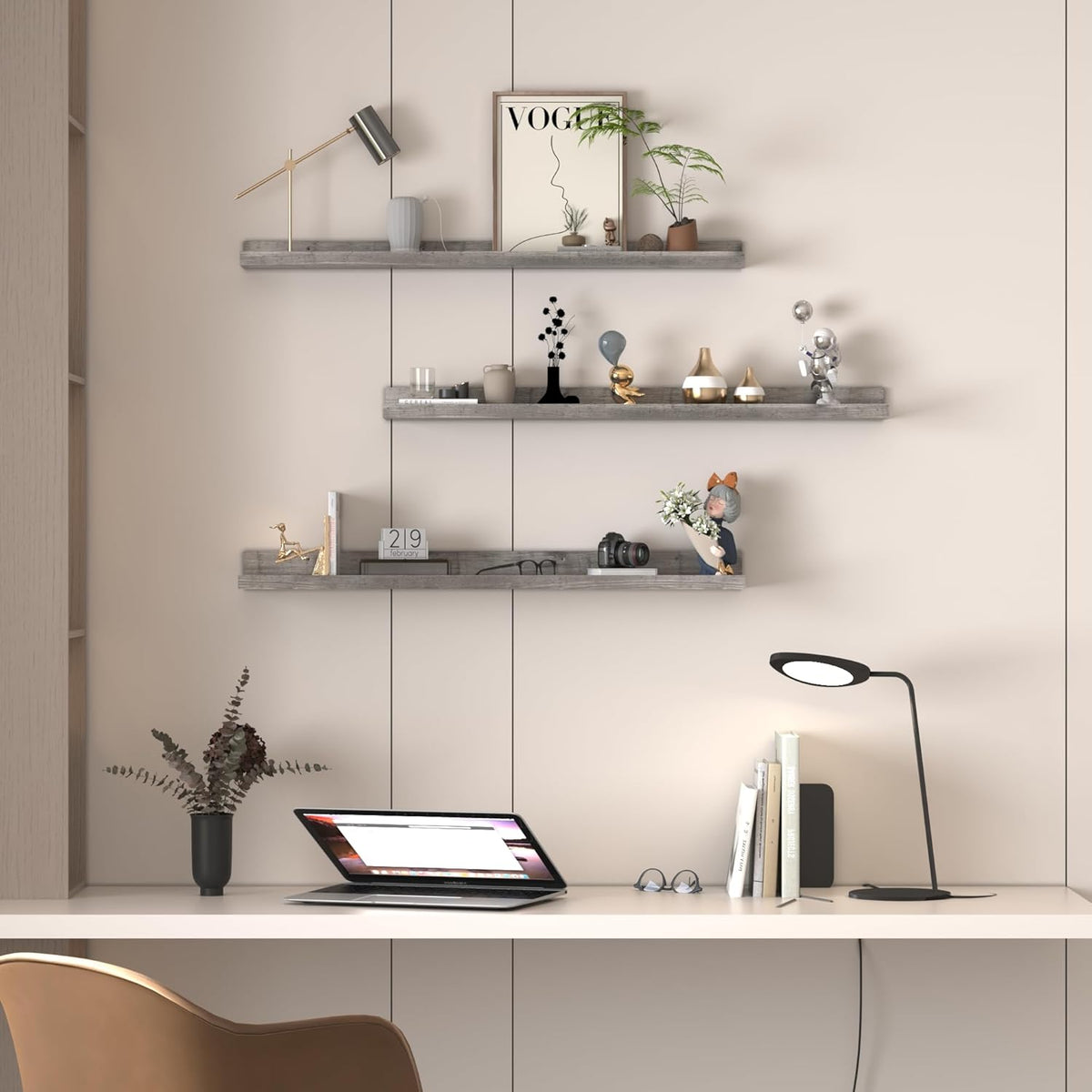 Giftgarden 36 Inch Grey Floating Shelves for Wall Mount, Gray Wood Wall Shelf Ledge for Bathroom
