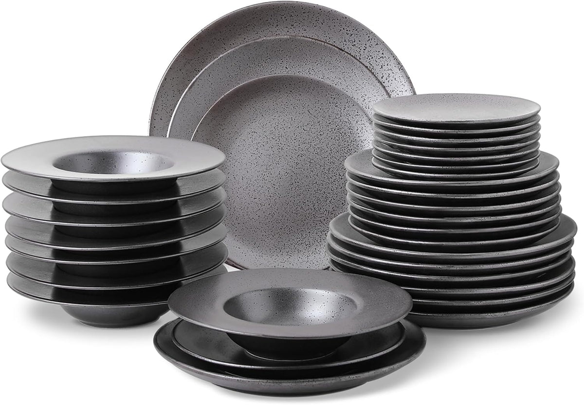 Stone Lain Valencia Porcelain 32-Piece Round Dinnerware Set, Plates and Bowls Set, Dish Set for 8