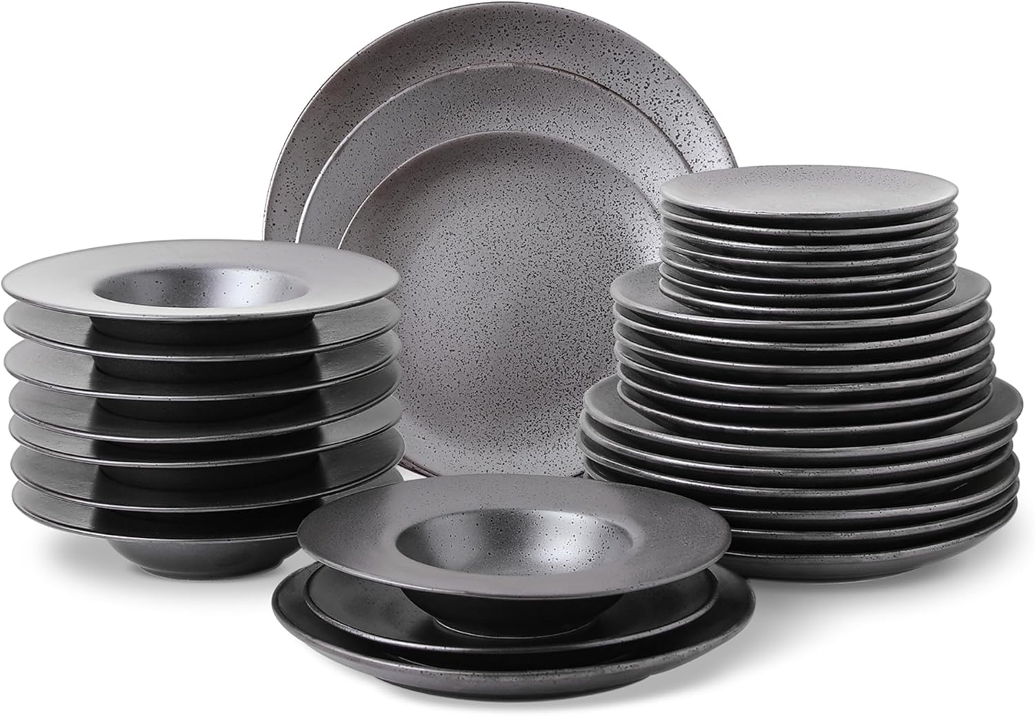 Stone Lain Valencia Porcelain 32-Piece Round Dinnerware Set, Plates and Bowls Set, Dish Set for 8