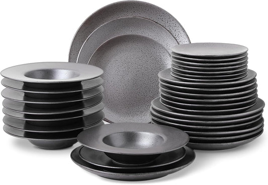 Stone Lain Valencia Porcelain 32-Piece Round Dinnerware Set, Plates and Bowls Set, Dish Set for 8