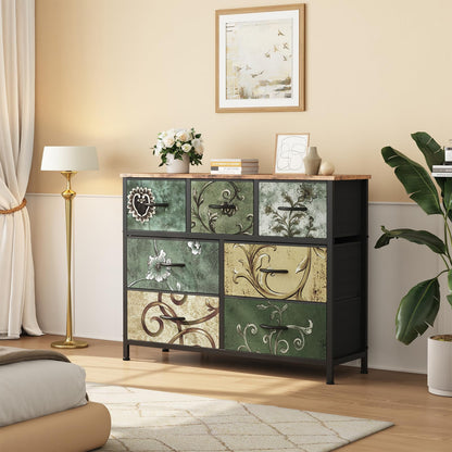 Sweetcrispy 7 Drawer Dresser for Bedroom Storage, Fabric Bins, Floral Print