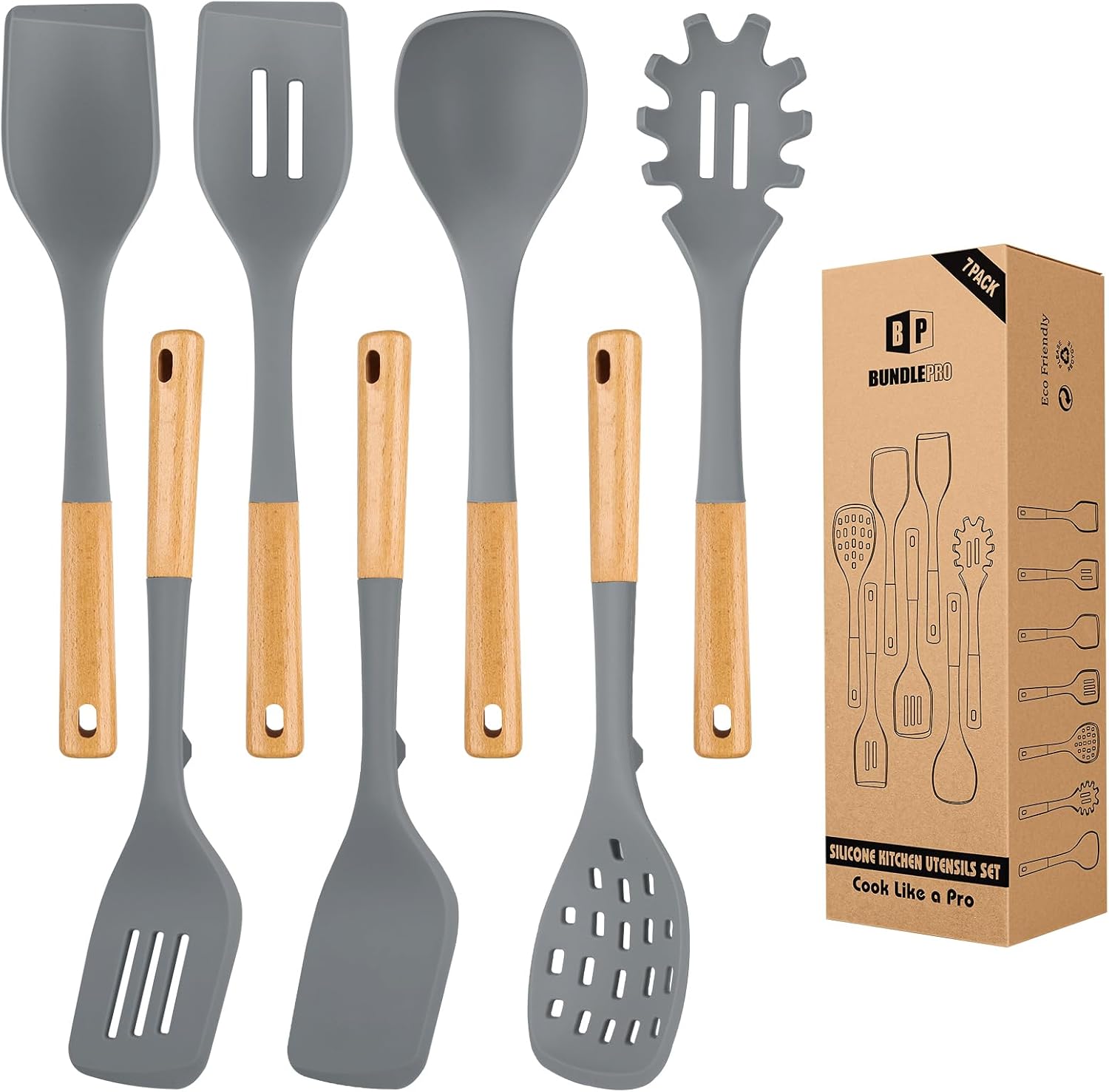 Silicone Kitchen Utensil Set for Non Stick Cookware, 7 Pcs Heat Resistant Cooking Utensils with
