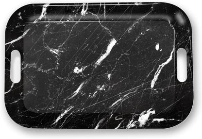 Serving Trays with Handles, 14.5 x 9.8 inch Rectangular Plastic Tray for Restaurant, Kitchen, Black