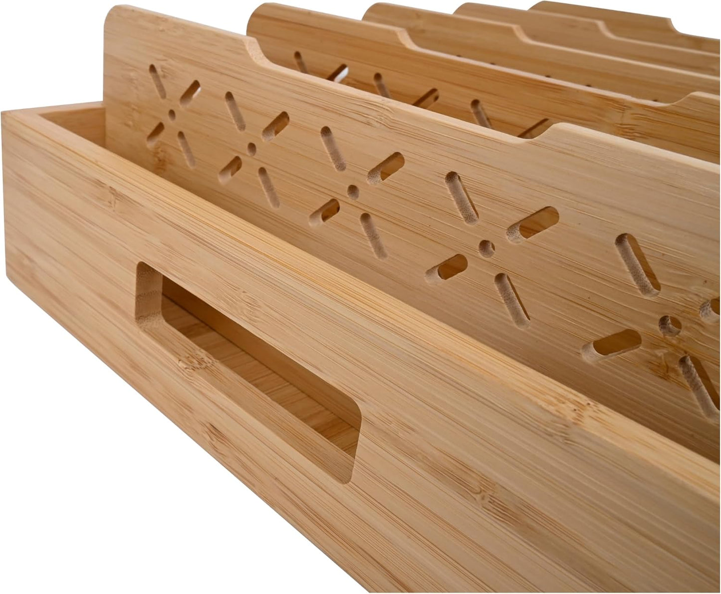 Natural Bamboo Storage Tray with 5 Custom Dividers, Deep Drawer Organizer for Kitchen, Small
