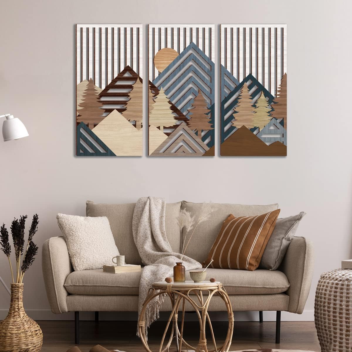 IARTTOP Abstract Mountain Wood Wall Art Large geometric Forest Pine Trees Wooden Wall Decor Boho