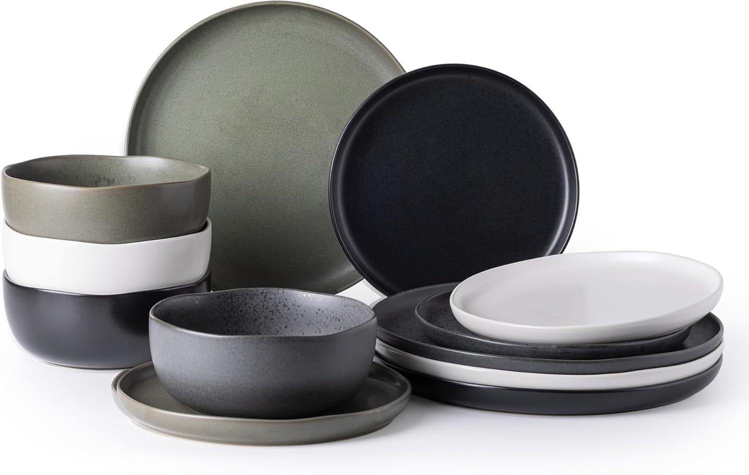 AmorArc Ceramic Dinnerware Sets, Wavy Rim Stoneware Plates and Bowls Sets, Highly Chip and Crack