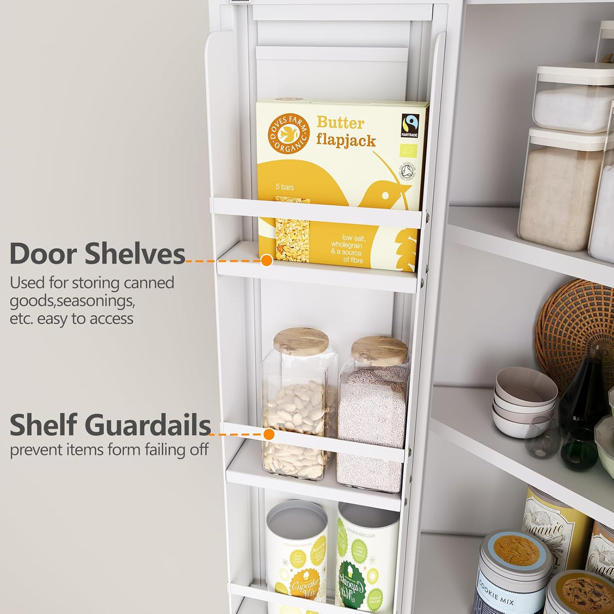 74.8" Tall Metal Food Cabinet, White Kitchen Pantry Cabinet, Storage Cabinets with 4 Door and 4