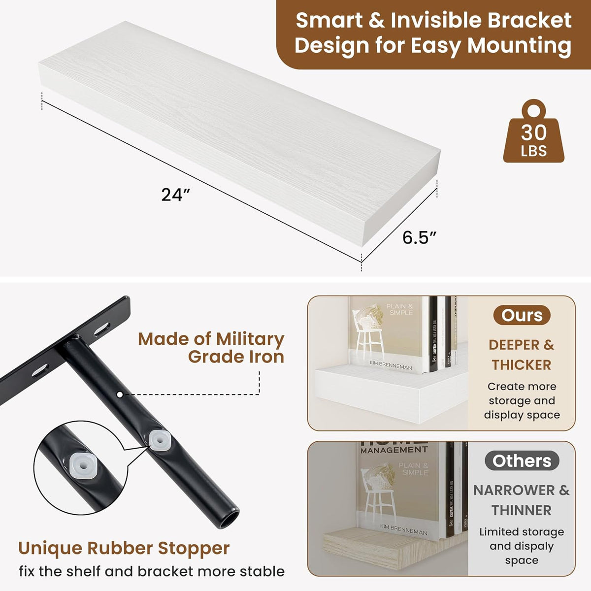 fuqing Floating Shelves for Wall, Bathroom Shelf Wall Mounted for Storage, Shelves with Invisible