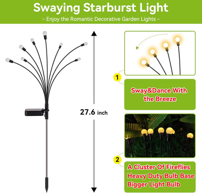 Solar Garden Lights Outdoor Waterproof, 6 Pack 48 LED Swaying Light Firefly Light Outdoor Decor