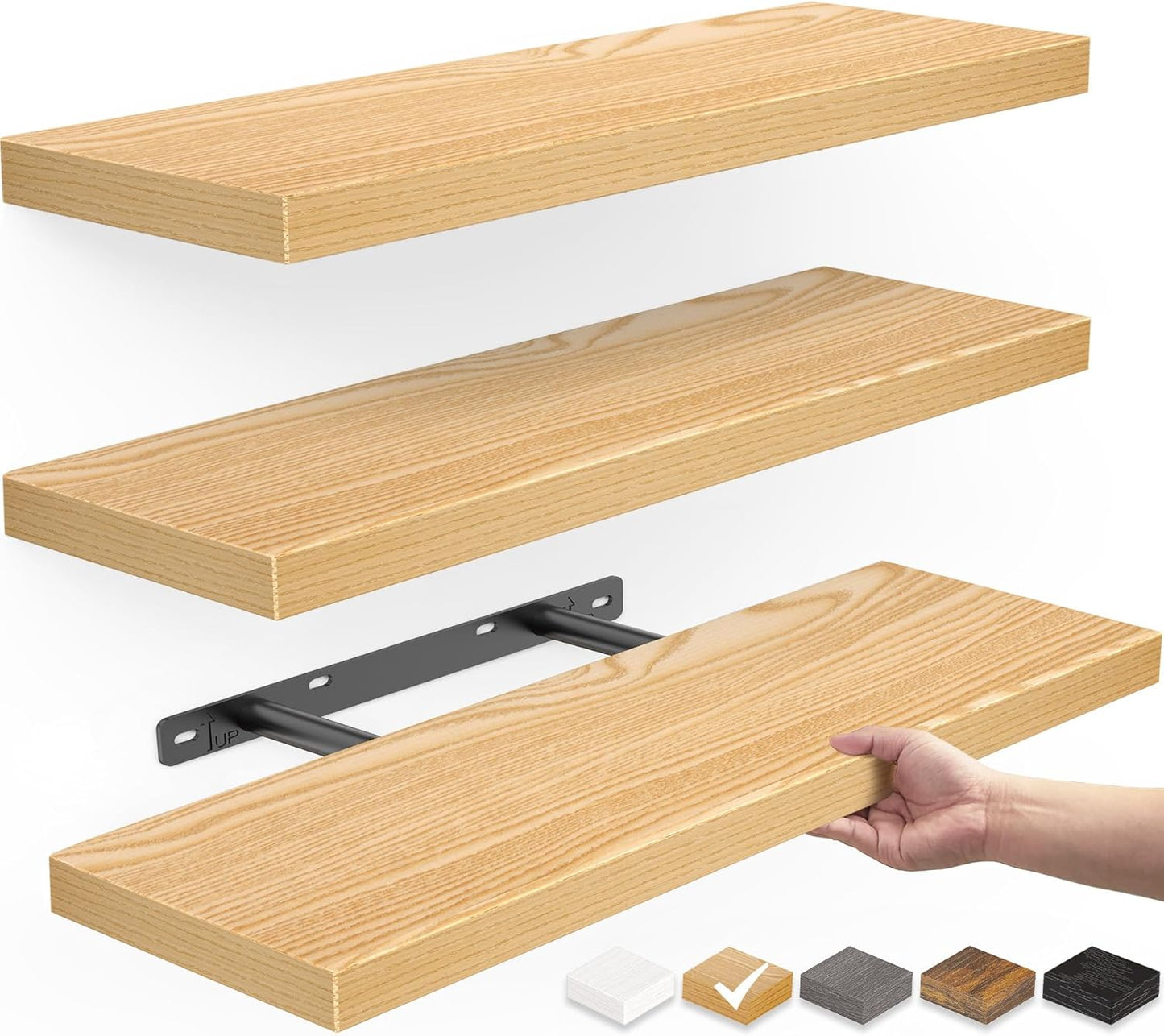 BAYKA Floating Shelves for Wall, Wall Mounted Rustic Wood Shelves for Bathroom, Bedroom, Living