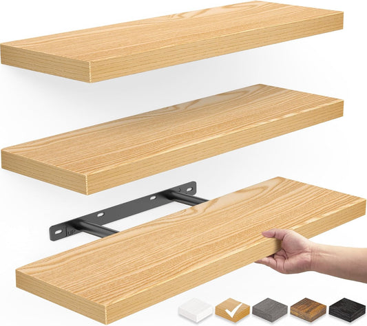 BAYKA Floating Shelves for Wall, Wall Mounted Rustic Wood Shelves for Bathroom, Bedroom, Living