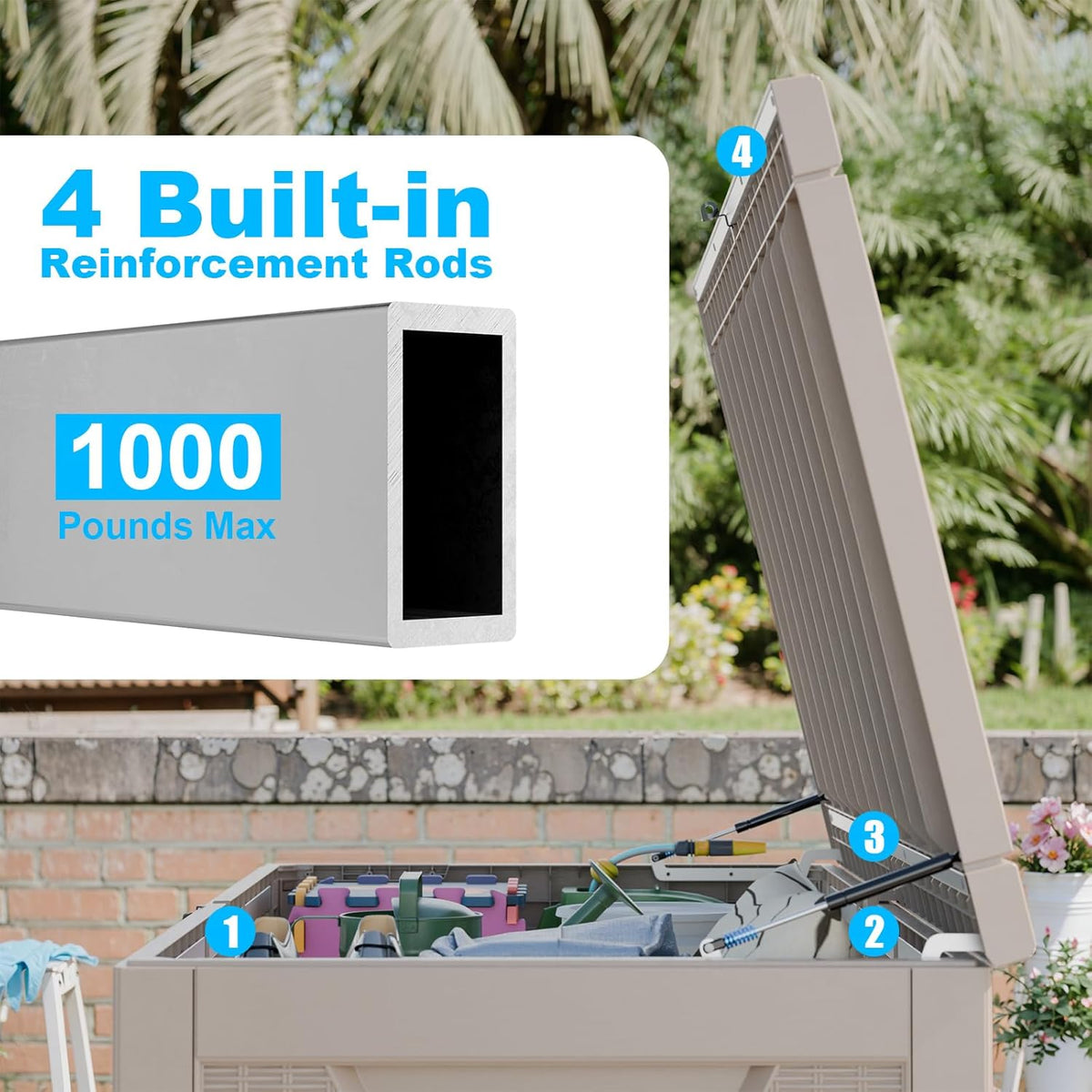 260 Gallon Large Resin Deck Box, Lockable Outdoor Storage Box for Patio Cushions Storage
