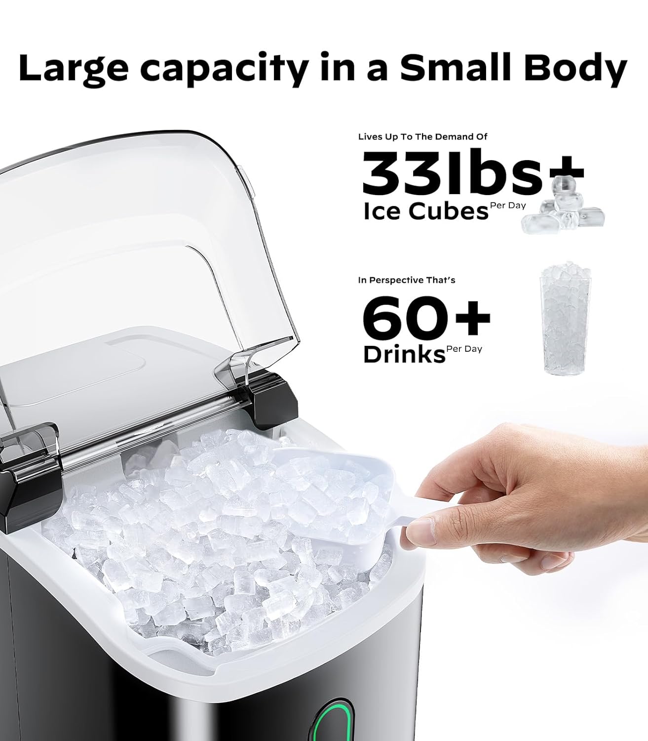 Silonn Nugget Ice Maker Countertop, Portable Pellet Ice Machine with Self-Cleaning Function, Sonic