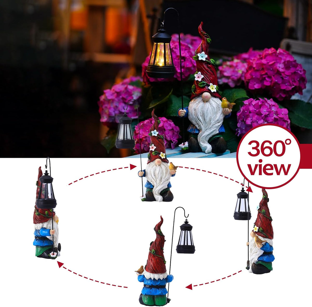 Garden Gnomes Outdoor Statue with Solar Lights,Solar Gnomes Decorations for Yard Outdoor gnome