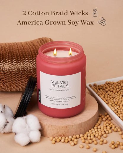 M&SENSE Velvet Petals Large Soy Candles for Home Scented, Organic Natural Soy Wax 19.4oz 110 Hour