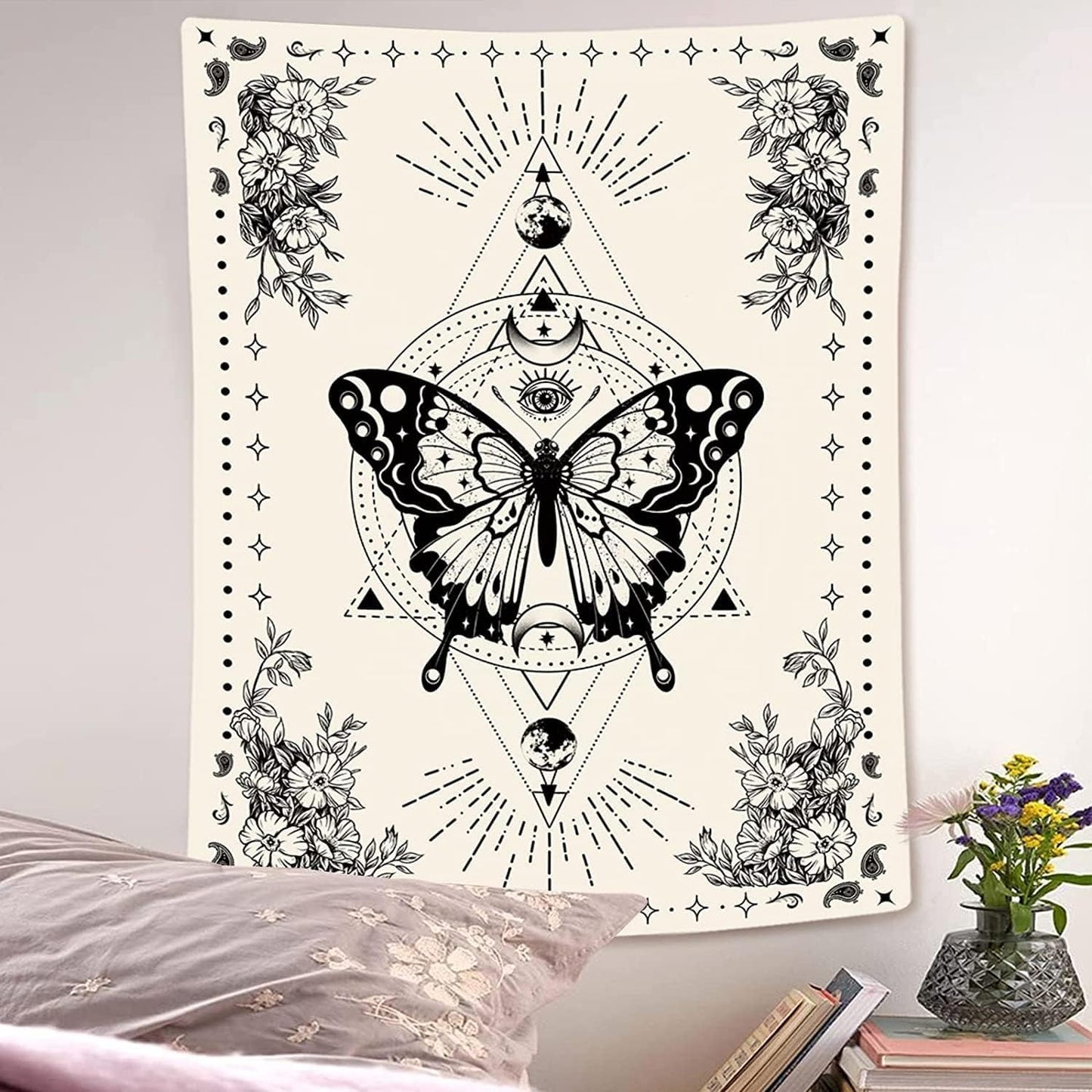 Lunerfex Boho Butterfly Tapestry Small Tapestry Tarot Tapestries Moon Phase Aesthetic Tapestries