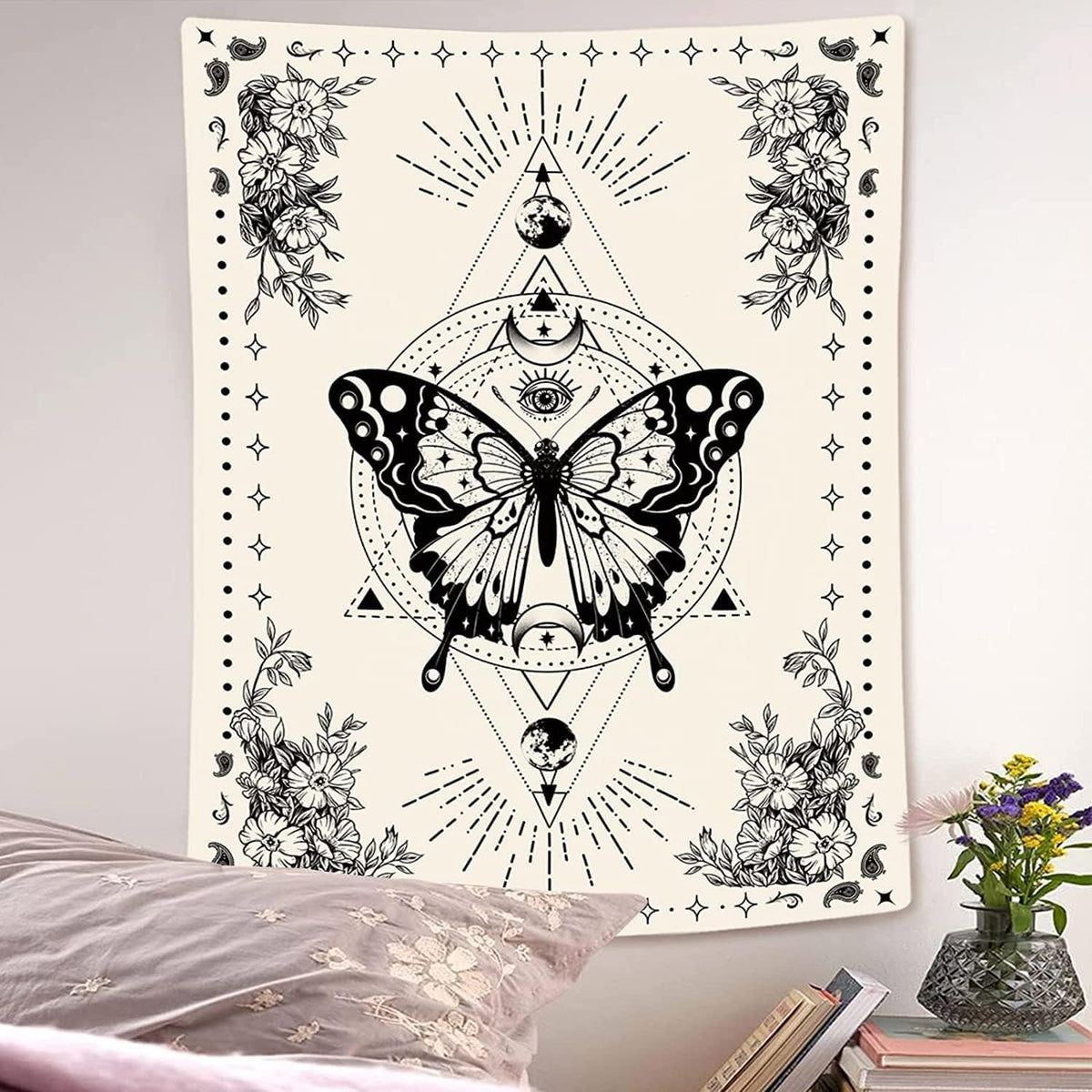 Lunerfex Boho Butterfly Tapestry Small Tapestry Tarot Tapestries Moon Phase Aesthetic Tapestries