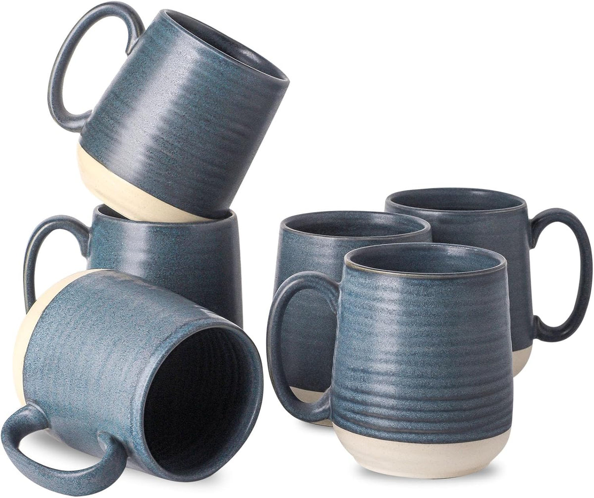 Hasense Porcelain Coffee Mugs Set of 6, 15 Ounce Large Ceramic Coffee Cups Set with Handle for