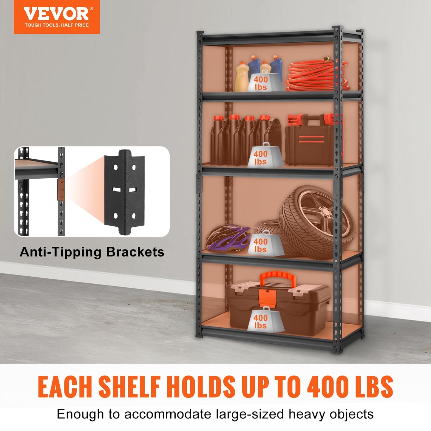 VEVOR Storage Shelves 5-Tier Adjustable 2000 lbs 30"x12"x60" Shelving Unit