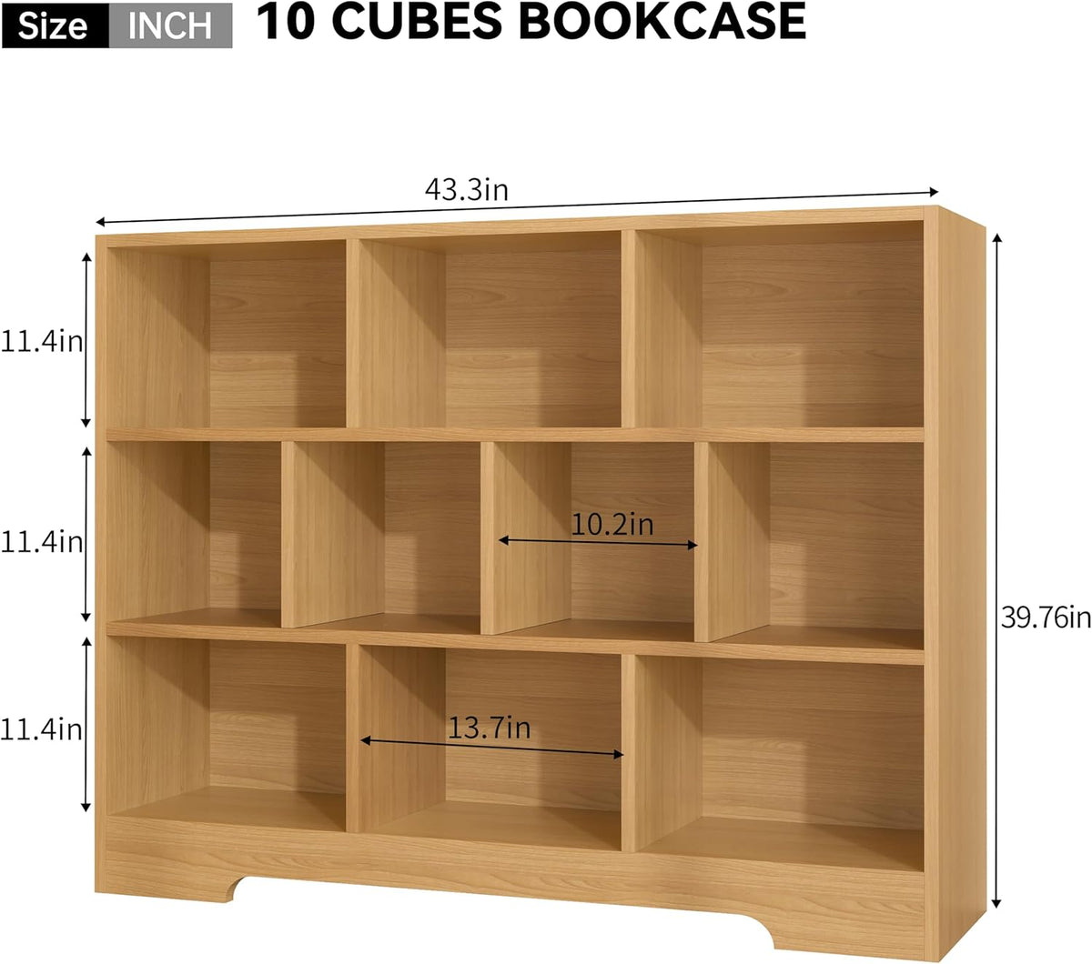 Book Shelf Set of 2, 10 Cubes Storage Organizer, 3-Tier Open Bookshelf Wooden Bookcase