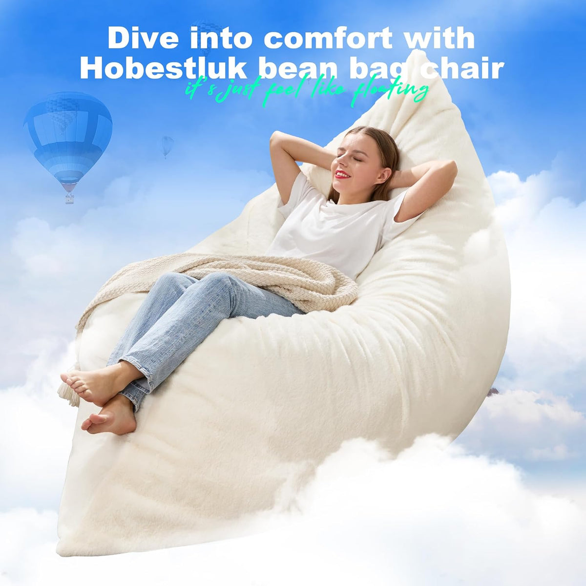 Hobestluk 3 in 1 Bean Bag Chair Giant Bean Bag Chairs for Adults with Plush Faux Fur Cover