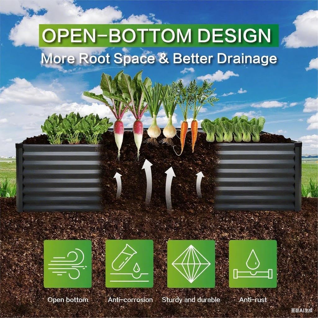 GARDMAX 6x3x1FT Raised Garden Bed Kit, Metal Planter Boxes Outdoor with Easy Assembly, Large Garden