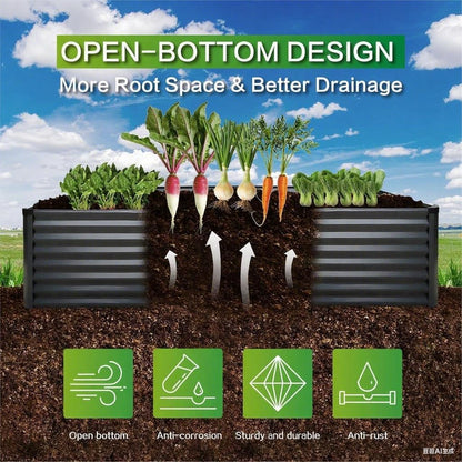 GARDMAX 6x3x1FT Raised Garden Bed Kit, Metal Planter Boxes Outdoor with Easy Assembly, Large Garden