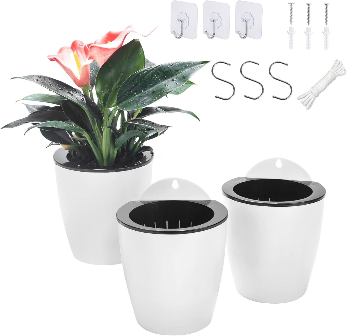3 Pack Self Watering Wall Hanging Planter Pots Vertical Garden Window Hang Mount Indoor Outdoor