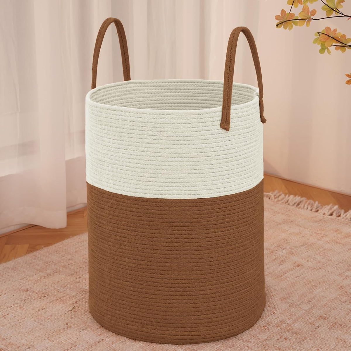 Large Woven Laundry Basket Hamper,80L Cotton Rope Storage Bin for Blankets,Toys and